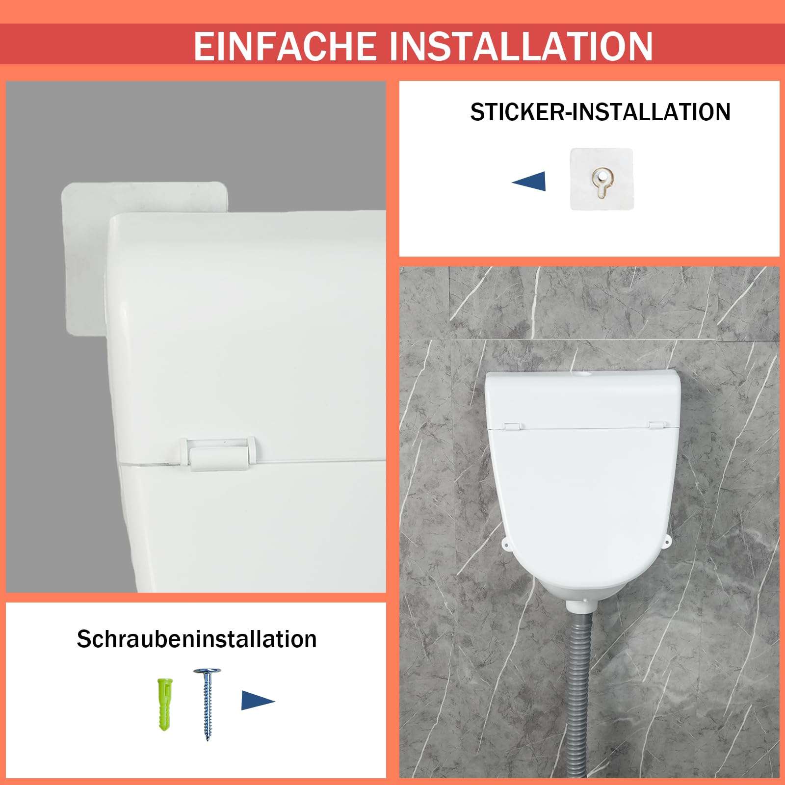 Urinal zur Wandmontage, kommerzielles Urinal mit Scharnierabdeckung, Badezimmer-Auswasch-Urinal für Herren, Kunststoff-Urinale für Männer, wasserloses Urinal, Garage, Urinal, Umleiter, Outdoor-Urinal