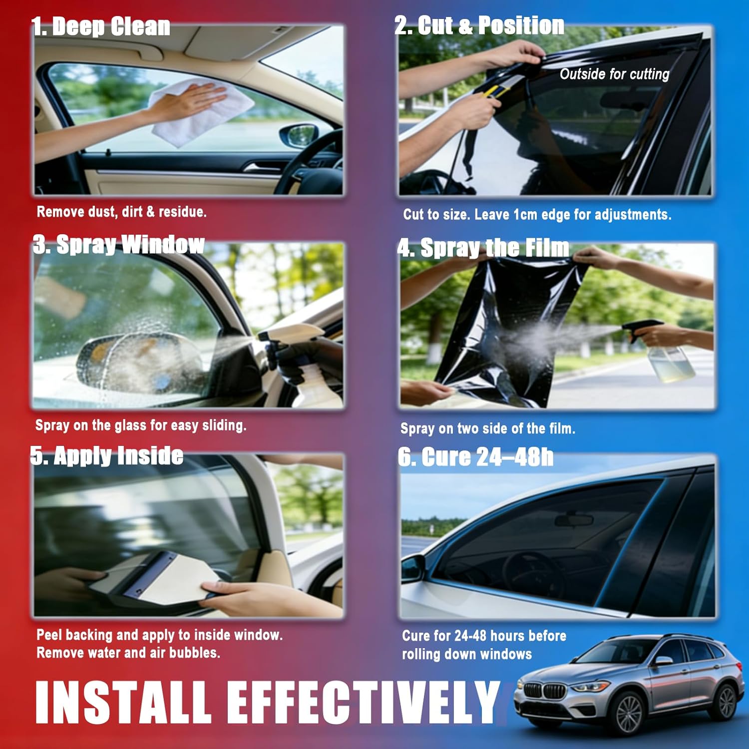 Upgraded-Custom Window Tint Film Roll for Car, 3%/5%/10%/20%/25%/35%/50%/70% VLT and Various Sizes Options for Cars and Trucks, High Privacy Protection, Heat & Glare Reduction, UV Blocking