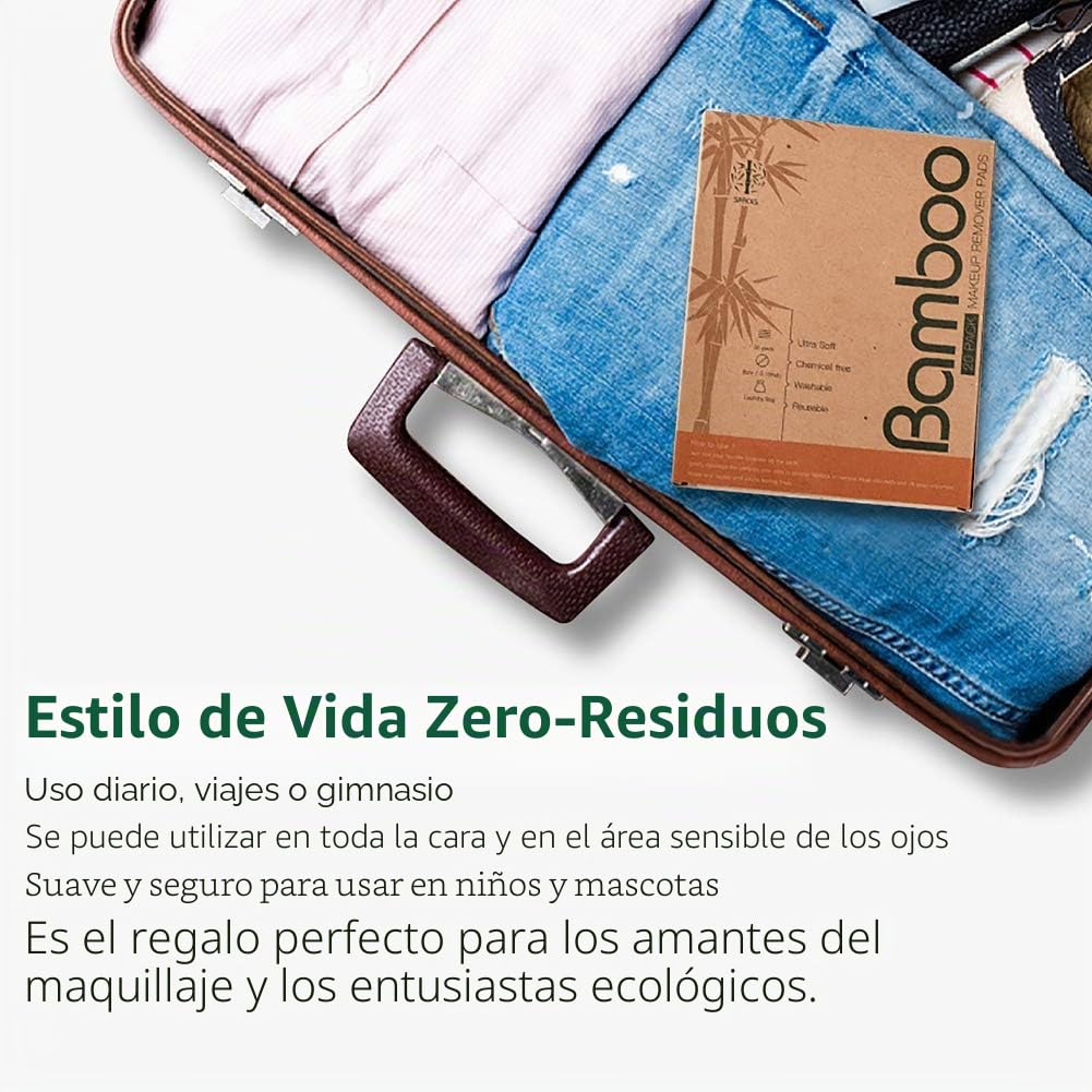Paquete de 20 almohadillas faciales de algodón reutilizables, lavables de bambú con bolsa de lavandería de malla de algodón, suave para adultos y niños, cuidado de la piel
