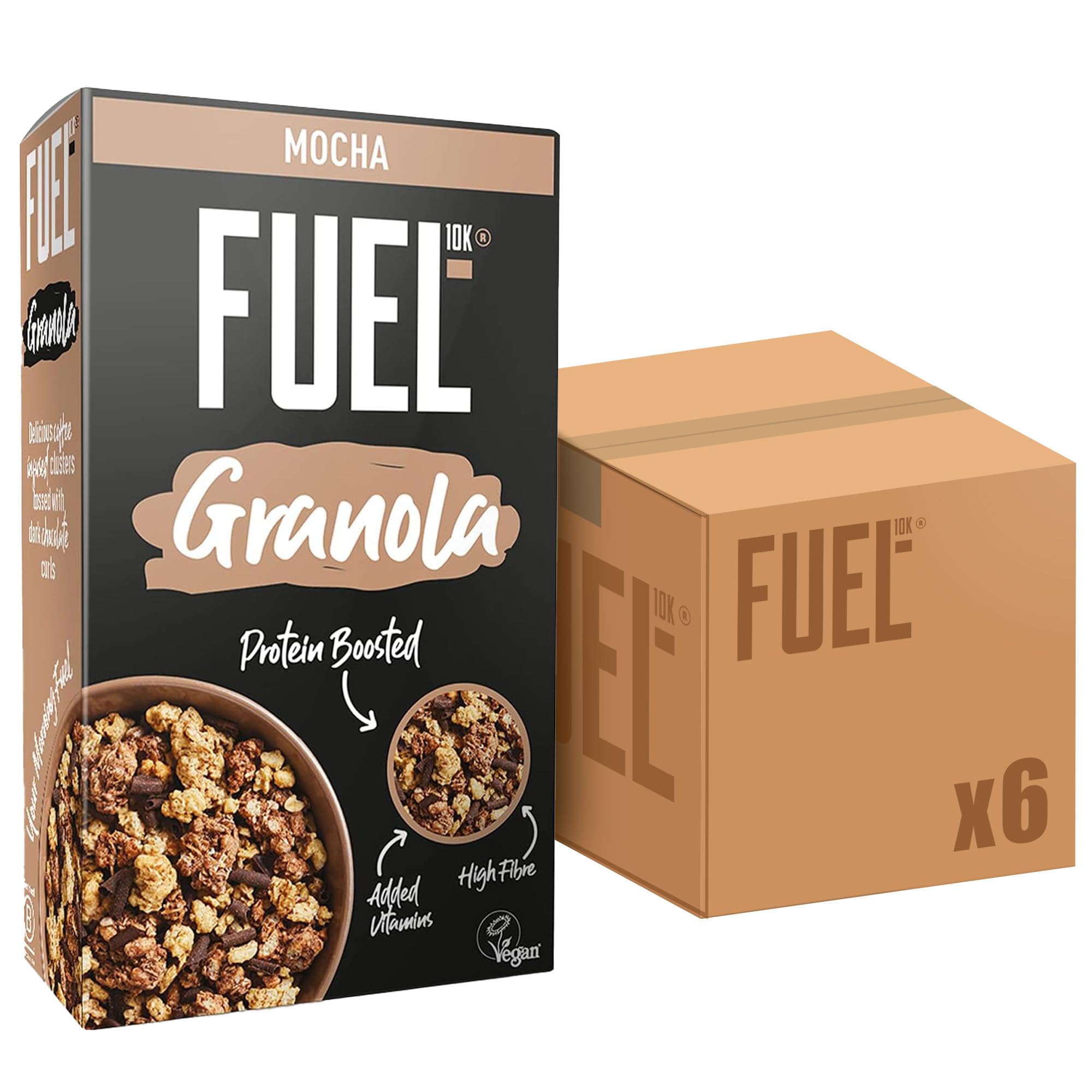 FUEL10K Mocha Chunky Granola, Protein Boosted & High in Fibre, 400 g (Pack of 6)