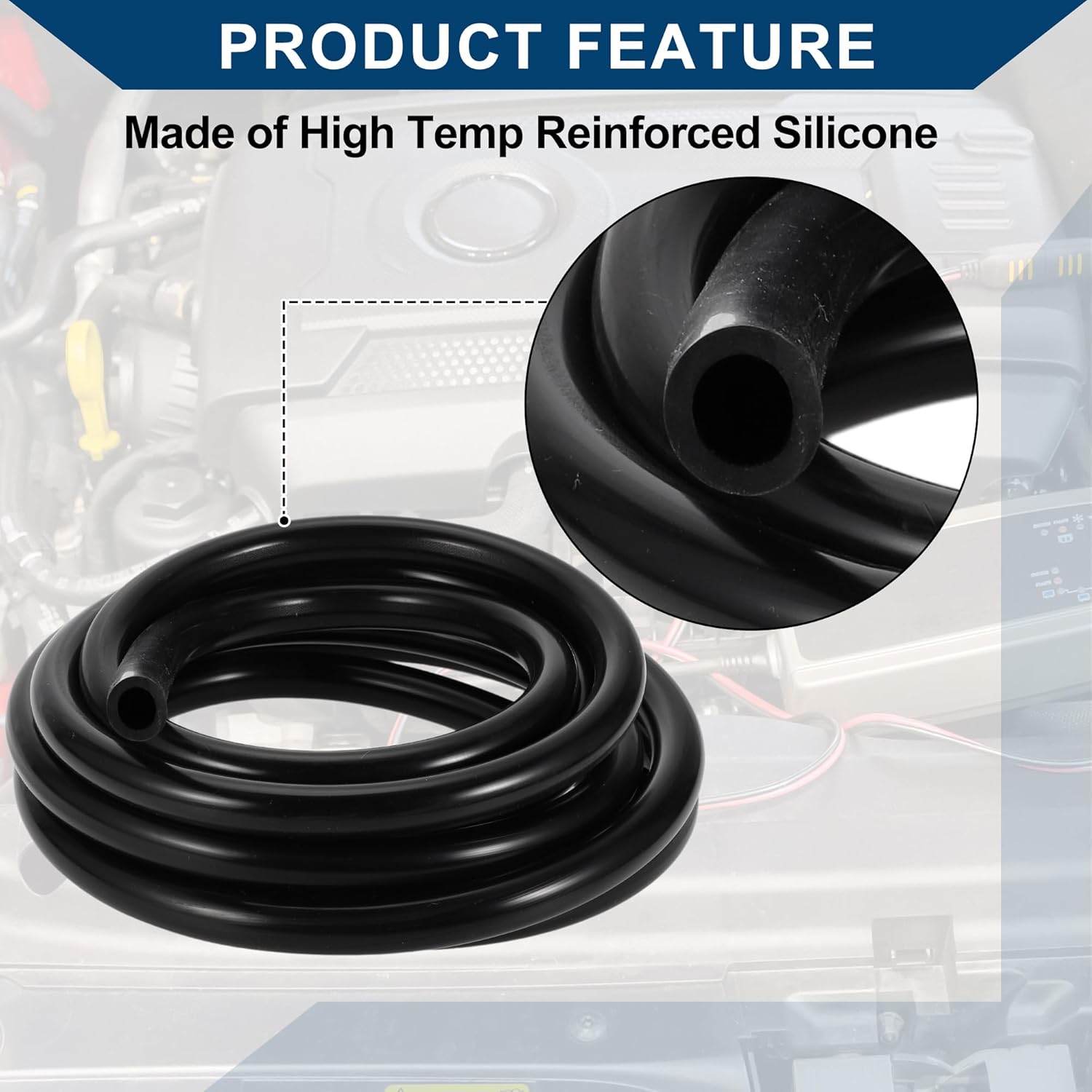 Silicone Vacuum Tubing Hose Automotive Vacuum Line for Toyota High Temperature 15ft 9/16" 14mm ID 3.5mm Thickness 1 Pc Black