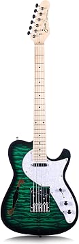 Grote Electric Guitar Semi-Hollow Body Single F-Hole Tele Style Guitar Basswood with Canadia Maple Neck Chrome Hardware Green