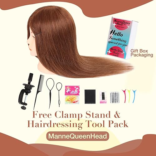 Miniatura 4 de Cabeza de maniquí con cabello humano, cabeza de maniquí de cosmetología de 20 a 22 pulgadas con cabello humano 100% real para trenzar, práctica de