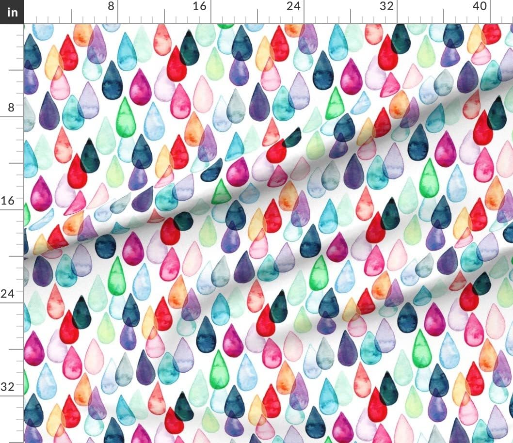 Spoonflower Fabric - Raindrops Bright Rain Paint Watercolor Raining Texture Pastels Rainbow Printed on Petal Signature Cotton Fabric by The Yard - Sewing Quilting Apparel Crafts Decor