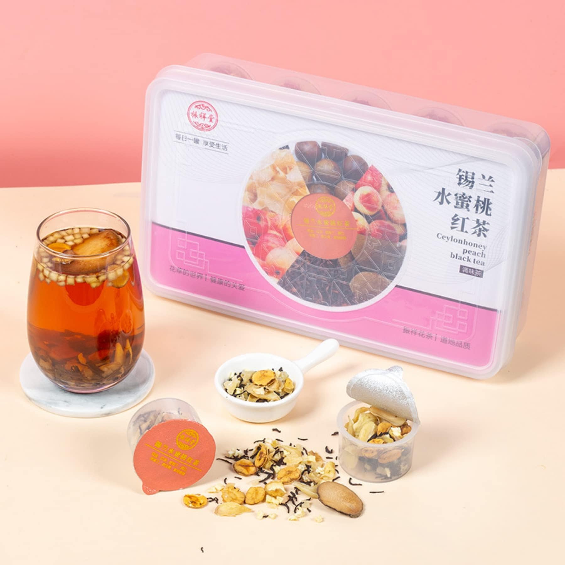 Leckere Pfirsich-Oolong-Tee-Kombination Chinesischer Kräutertee, Gesundheitstee 360g (12g * 30 Dosen/Karton) Geschmacklicher Schwarztee
