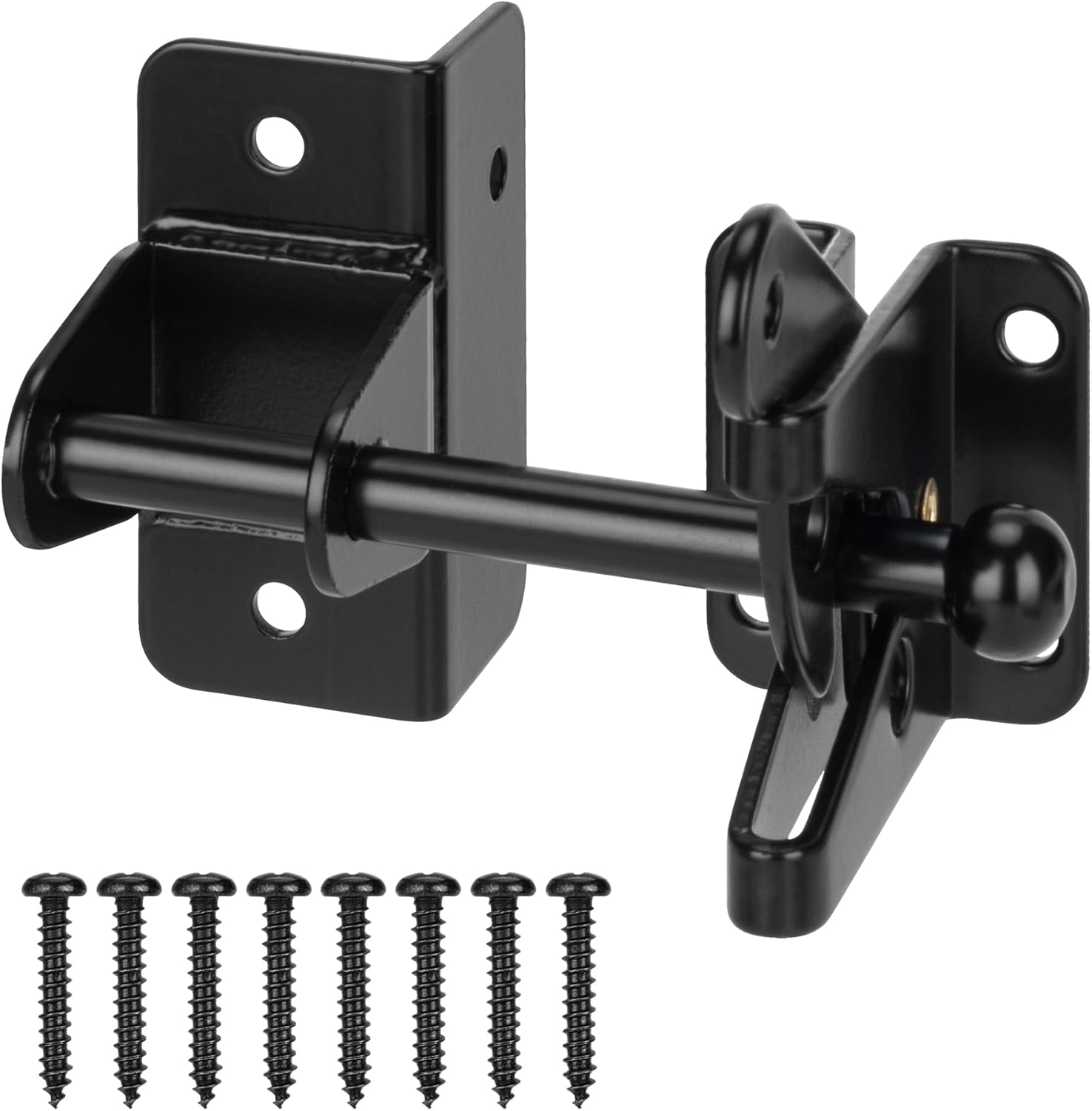 Self-Locking Gate Latch for Wooden Fence Gate Heavy Duty, Post Mount Automatic Gravity Lever Gate Fence Door Latches for Wooden Fence Secure Pool Garden Shed, Black, Normal