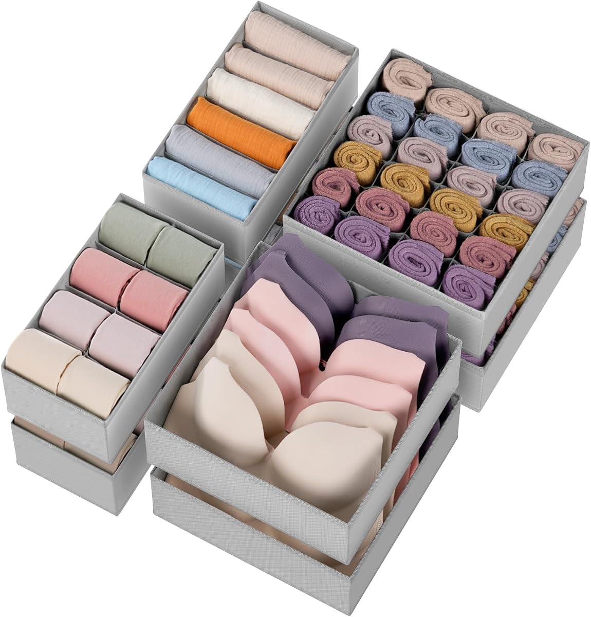 Drawer Organizer Clothes, 8 Pack Dresser Organizer for Underwear, Sock, Baby Clothes- Foldable Closet Organization and Storage Dividers Bins for Nursery, Bedroom (Grey)