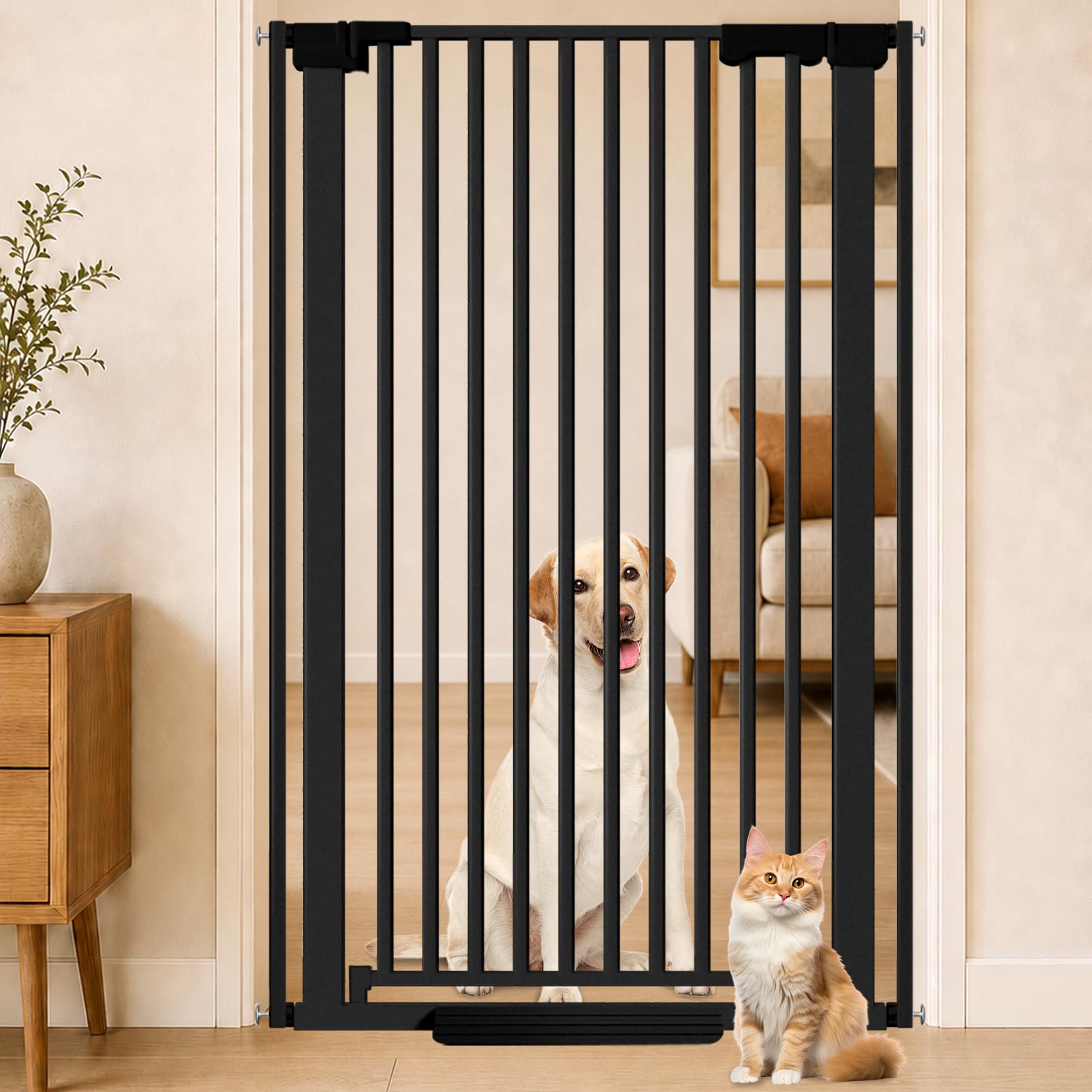 Photo 1 of Amibud 51'' Extra Tall Cat Gate Barrier for Doorways Hallways, Pressure Mounted Pet Dog Gates No Drilling Auto Close, Cat Fence Indoor Climb Proof 30-32.6'' Wide (Black)
