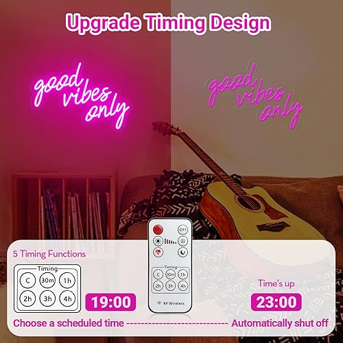 Vista 5 de Letreros de neón para decoración de pared, letrero de neón rosa para dormitorio, letrero de neón LED Good Vibes personalizable para el hogar, Rosa 2