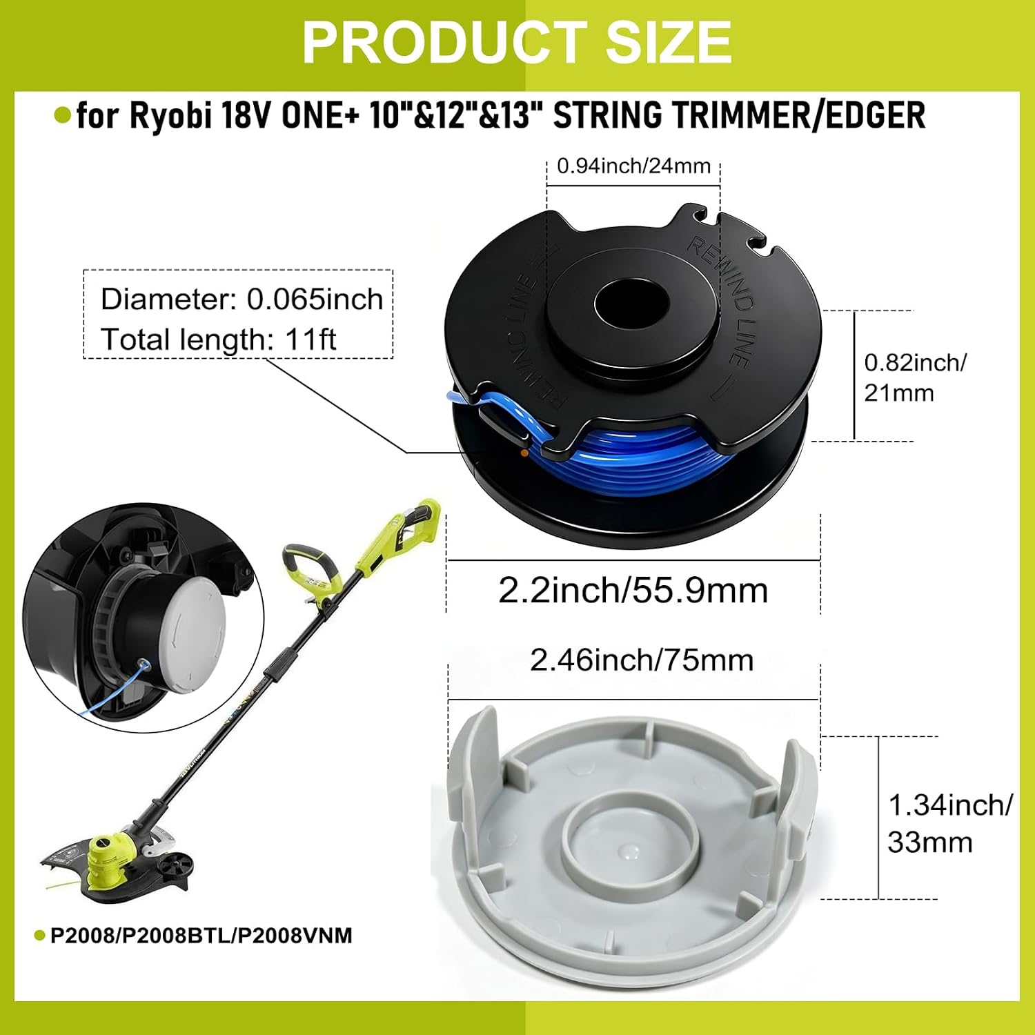 AC14RSLA Replacement Pre-ound Spools for Ryobi PCLST01 PCLCK201K RY40210 RY40201 RY40201B P2008 P2008VNM P20130 P2008BTL P2006 Edger, AC65RL5 AC14RL5 .065" trimmer line & spool for Ryobi PCLST01K