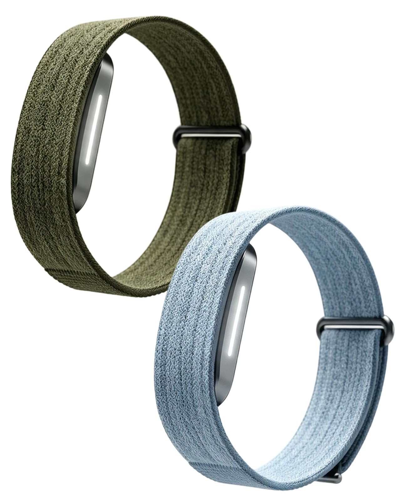 Binovaren 2-Pack Nylon Band Compatible with Hume Band 2.0, Breathable Replacement Strap with Hook-and-Loop Closure, Micro-Adjustable Loop for Fitness Tracker (Green & Blue)