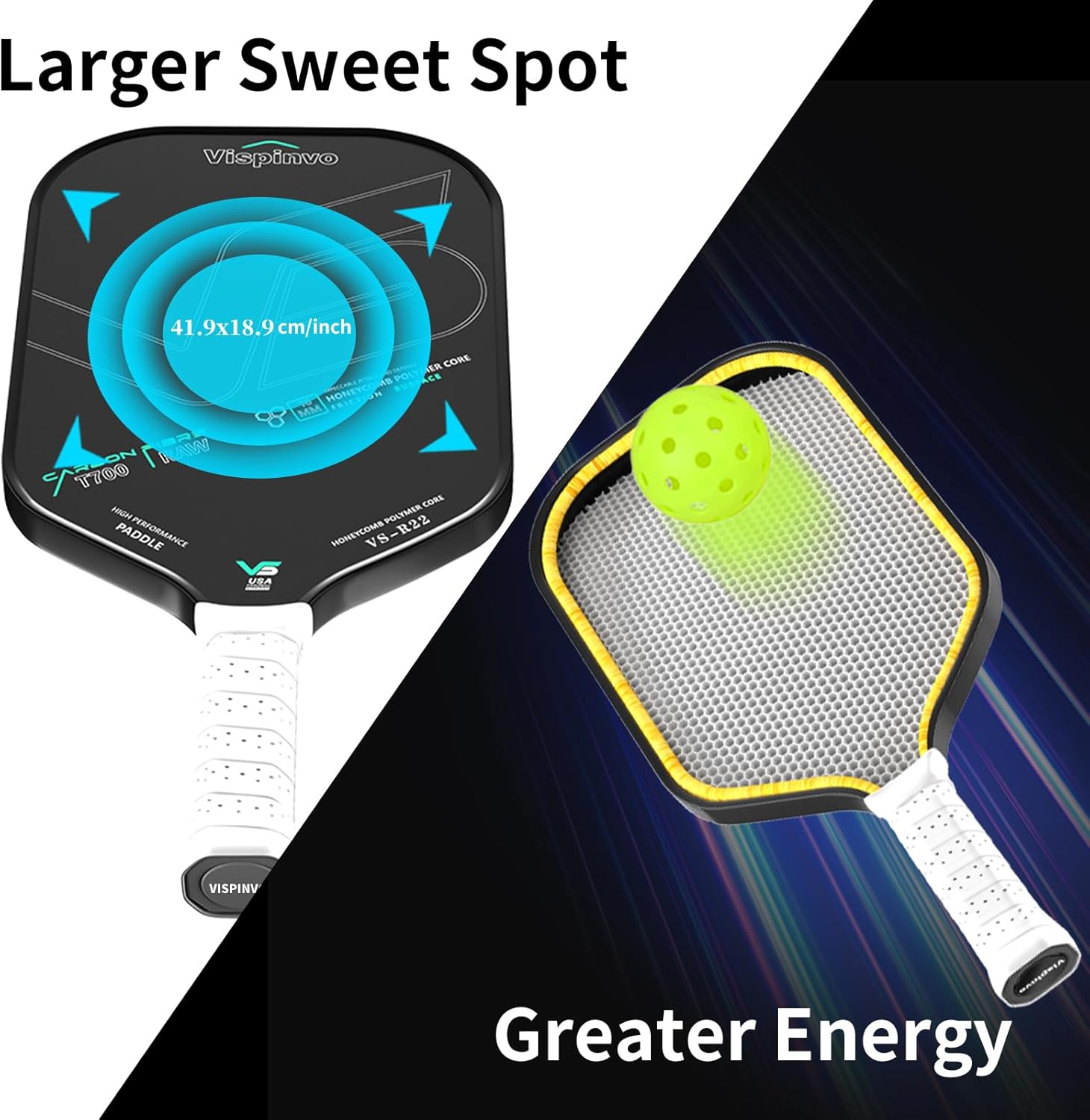 Pickleball Paddle, 16MM T700 Thermoformed Raw Carbon Fiber Pickleball Paddle, USAPA Approved, Polypropylene Honeycomb Core, Foam Injected Edges for Expanded Sweet Spot, Control and Balance