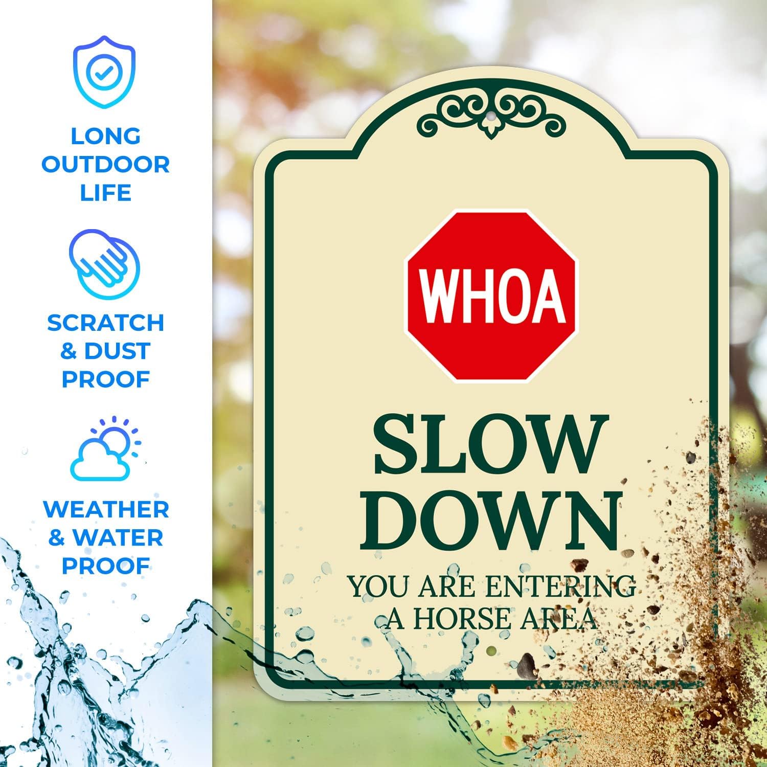 Whoa Slow Down You are Entering A Horse Area Décor Sign, Green Light, 18x24 Inches, ACM, Fade Resistant, Made in USA