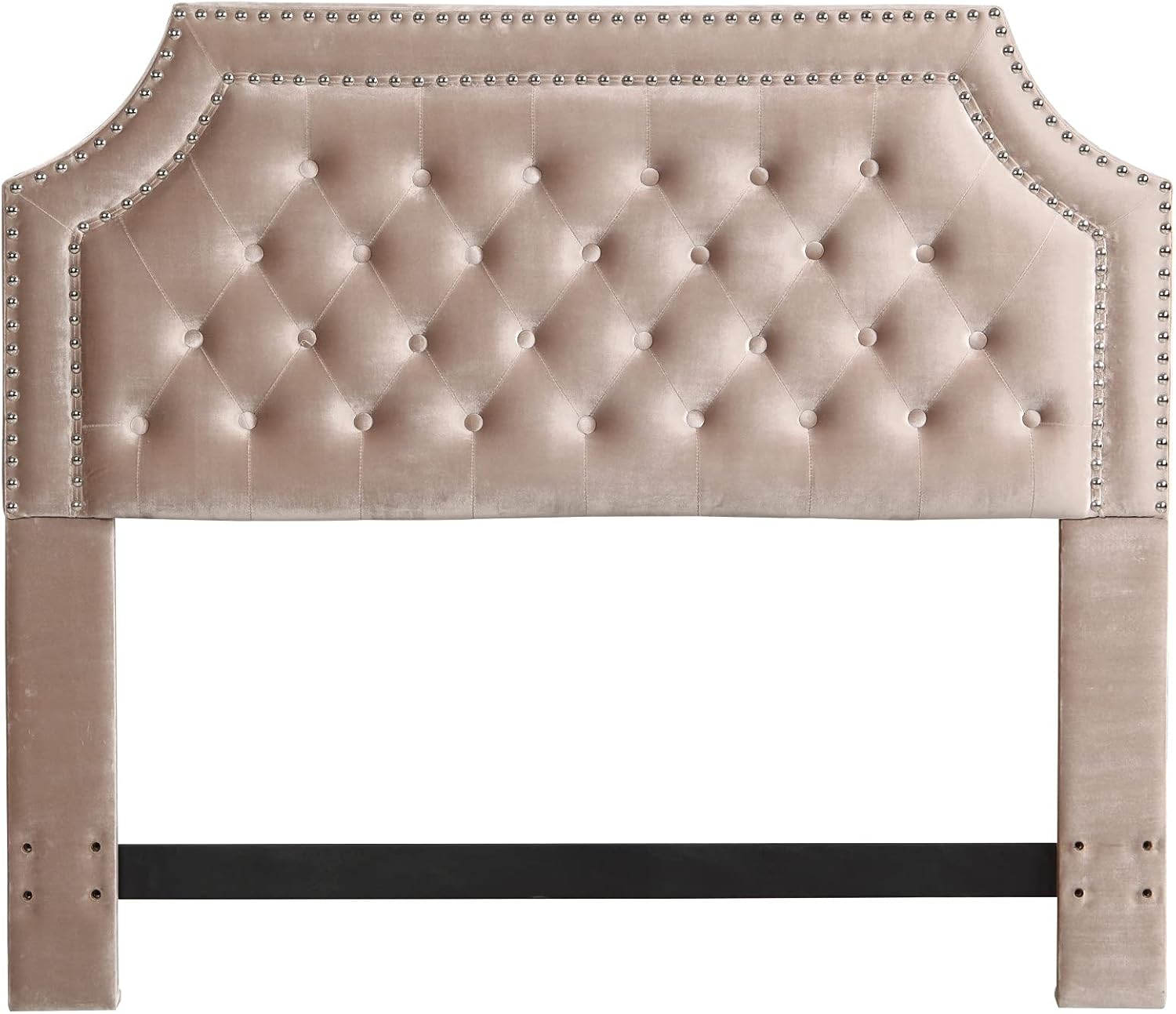 Iconic Home FHB9024-AN Chava Headboard Velvet Upholstered Button Tufted Double Row Silver Nailhead Trim Modern Transitional, Full/Queen, Taupe