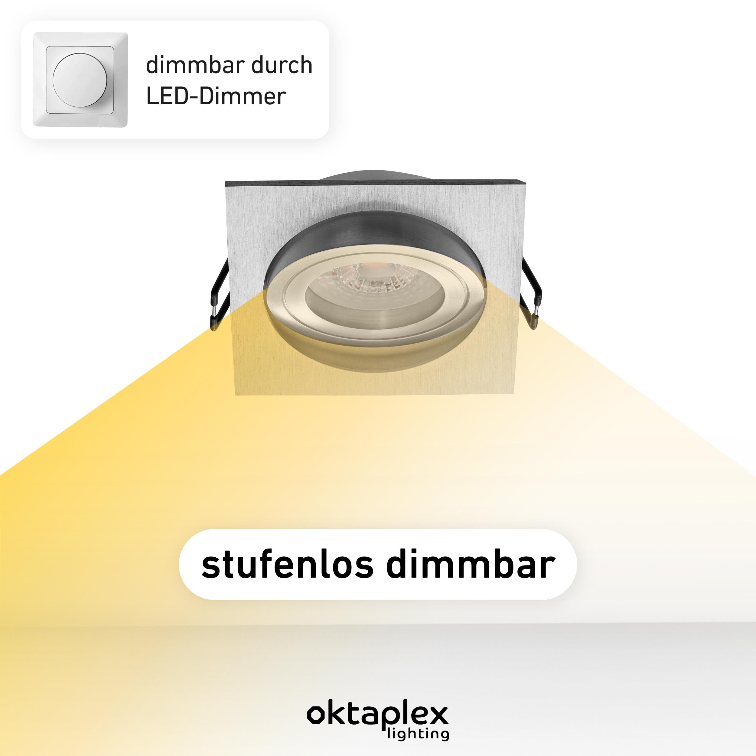 Oktaplex Lyon - Juego de 12 focos empotrables con módulo LED, intensidad regulable, 4,9 W, 2700 K, 370 lm, color blanco cálido, tamaño del orificio, 80 mm, aluminio, 230 V