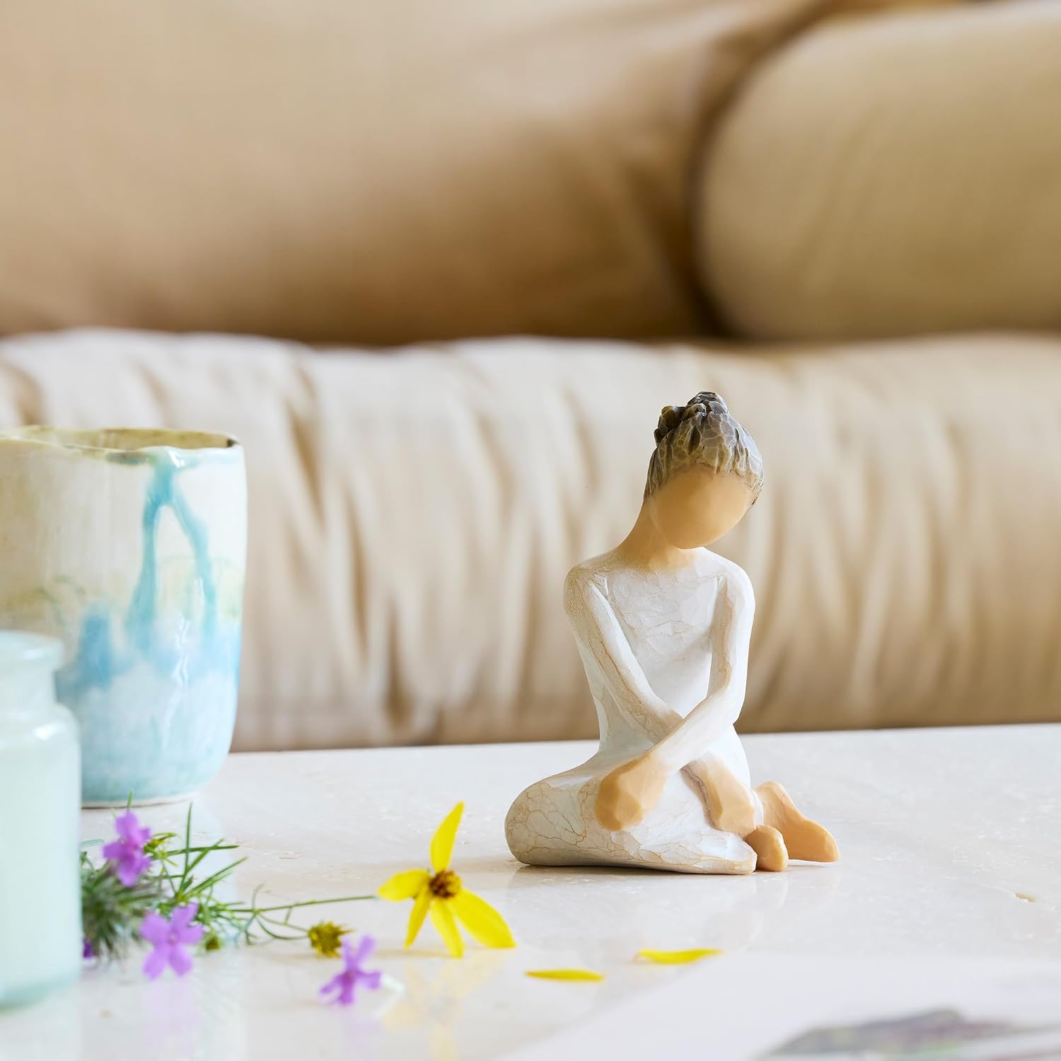 Willow Tree Serenity, “Calm The Soul, Free The Spirit”, Seated in Quiet Repose with Crossed arms, expressing peacefulness, Support, Healing and Hope, Sculpted Hand-Painted Figure