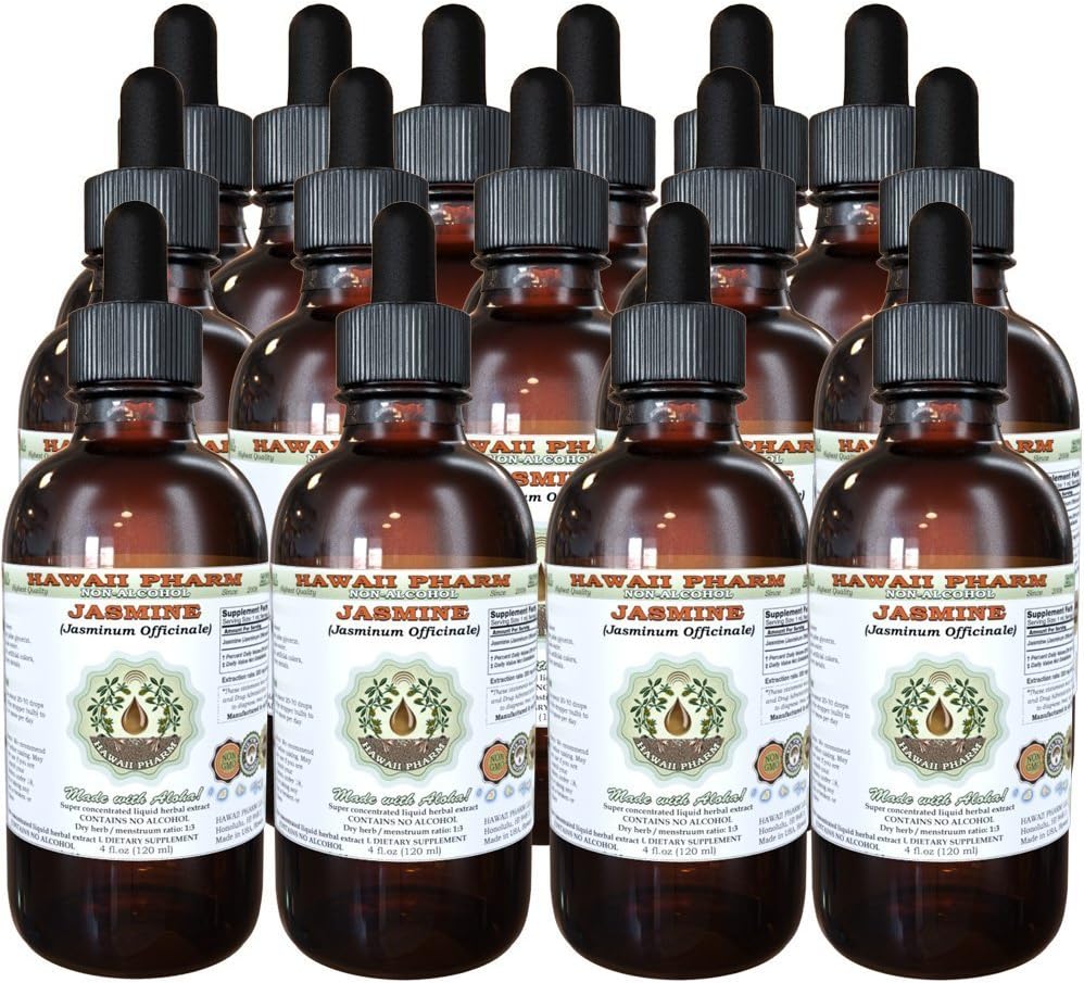 Hawaii Pharm Jasmine Alcohol-Free Liquid Extract, Professional Grade, Small Batch Jasmine (Jasminum officinale) Dried Flower Glycerite 32 oz