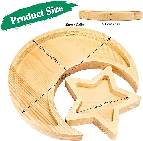Miniatura 7 de Bandeja de exhibición de cristal de madera, plato de madera con luna y estrella, para piedras, joyas, aceites esenciales, organizador decorativo
