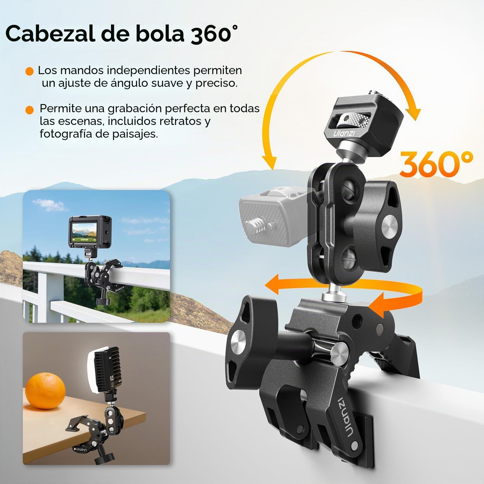 ULANZI CO78 Super Pinza con 3 Mordazas, Brazo Articulado con Rótula Doble 360° y Tornillo 1/4", Soporte Universal para Cámara DSLR, Luz de Vídeo, Micrófono y Estabilizador-Modelo 2026