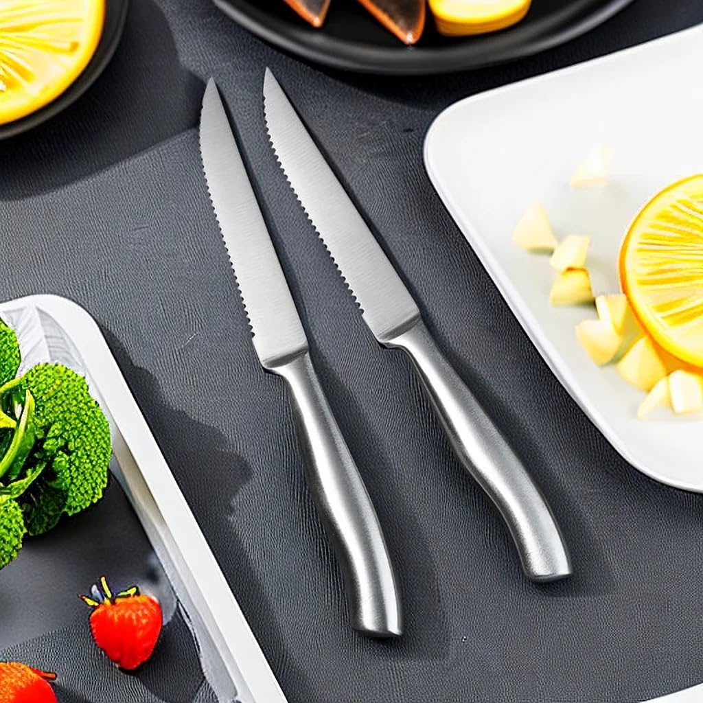 Steak Knife Set, 6/8 PCS Steak Knife Set Stainless Steel Blade Kitchen Knives Seamless Handle Sharp Dinner Knife Meat Cutter Dinnerware Set(6 Pc Knife Set)