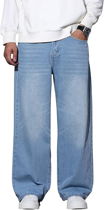 Mens Wide Leg Jeans Baggy Denim Pants Y2k Hip Hop Trousers