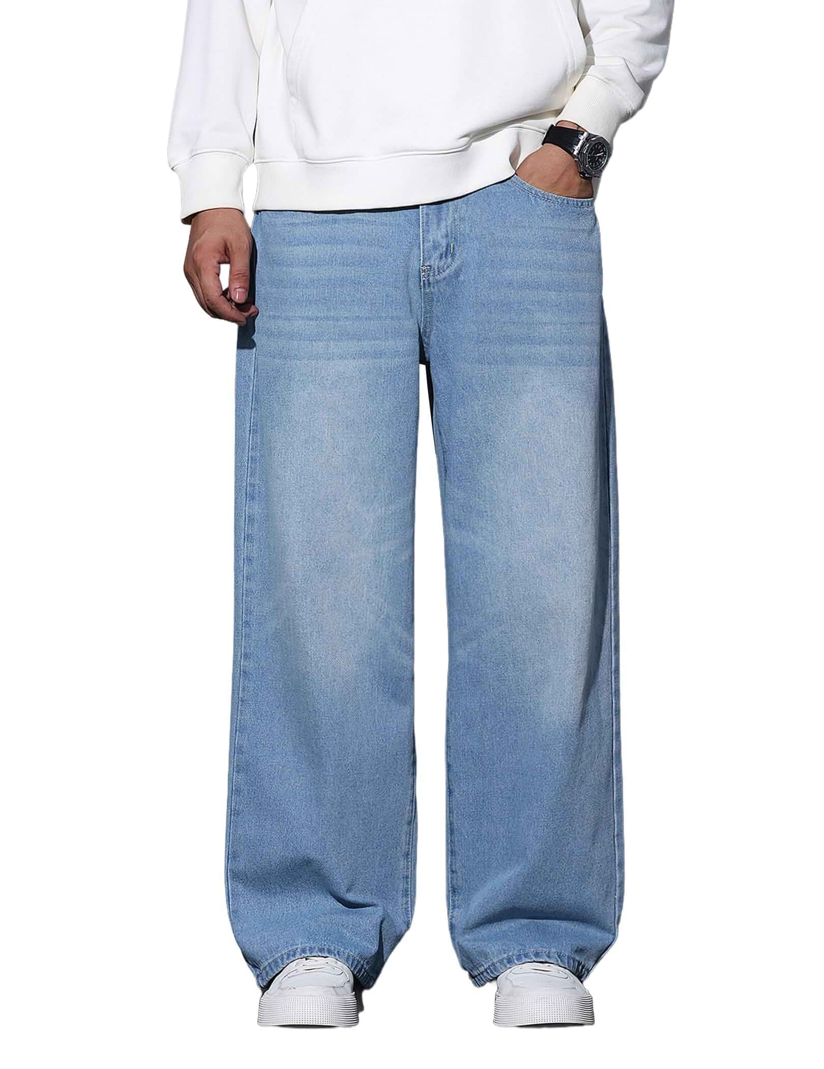 QGRSWBC Men's Wide Leg Jeans Baggy Denim Pants Y2k Hip Hop Trousers | Casual 2000s Jean, Straight Leg, 5 Pockets