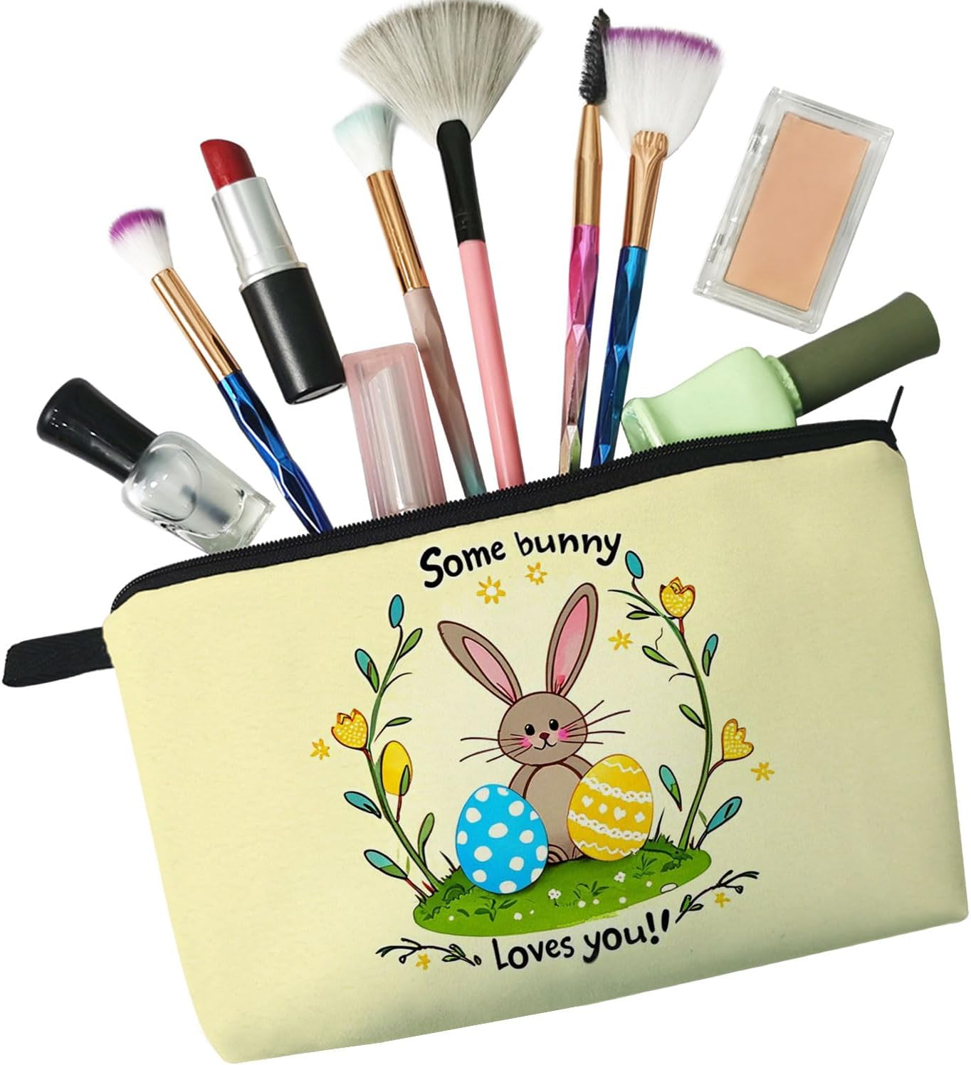 Easter Bunny Makeup Bag Cute Small Organizer Zipper Pouch Some Bunny Loves you Cosmetic Bag Easter Birthday Present for Women Friends - Image 4
