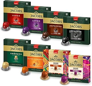 Jacobs Kaffeekapseln Vielfaltsbox, 8 Sorten, 6 x 20 + 2 x 18 Getränke, Nespresso* kompatible Kaffee Kapseln, 156 Kapseln