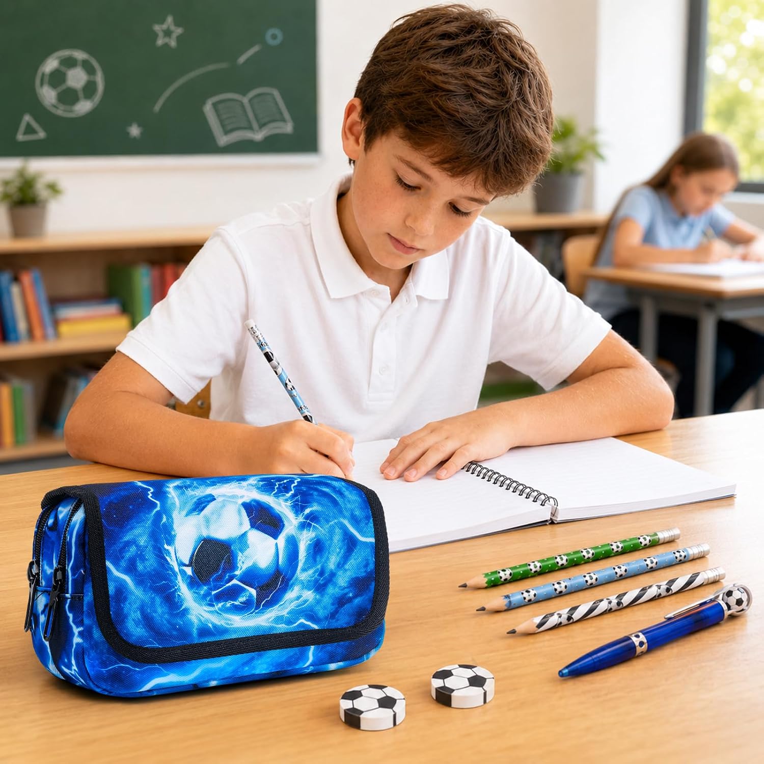 DIGOBAY Soccer Pencil Case for Boys, Cool Soccer Pencil Pouch for School, Large Pouch Case with 2 Compartments for Kids, Pencils Bag for Boys, School Supplies Storage Bag for Elementary Middle School image 5