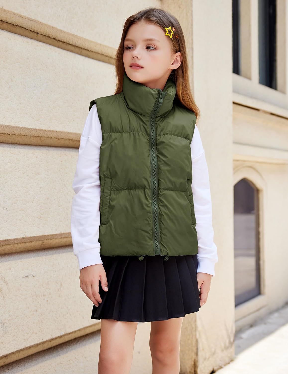 Arshiner Girls Winter Zipper Puffer Vest Lightweight Sleeveless Outwear Puffy Vests for 5-12 Years Old - Image 2