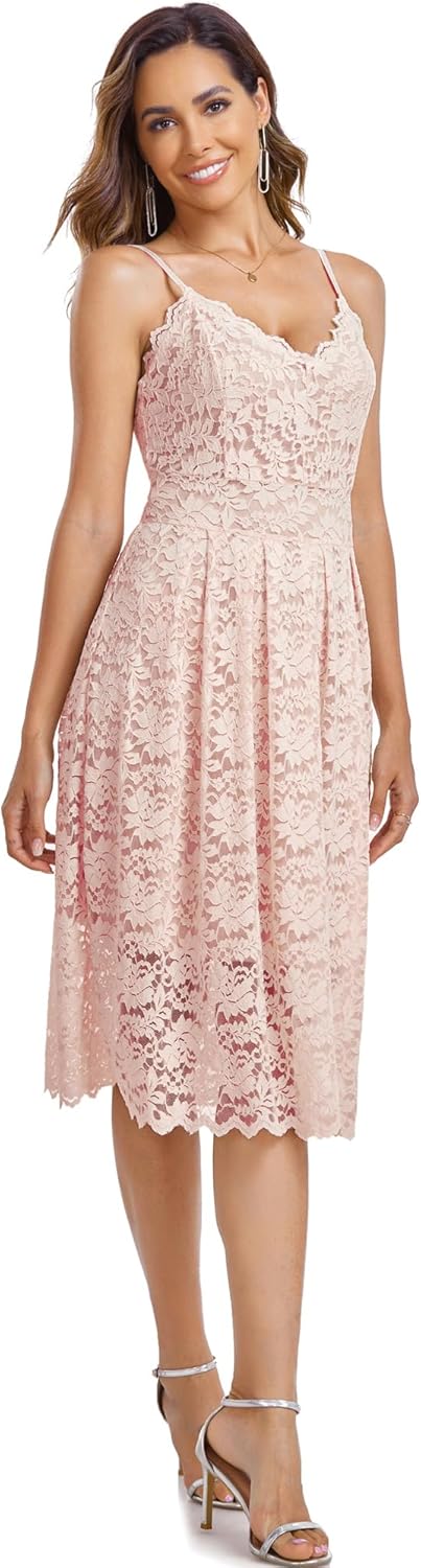 Womens Lace Floral Overlay V Neck Sexy Sleeveless Cocktail Party Swing Wedding Dresses - Image 2