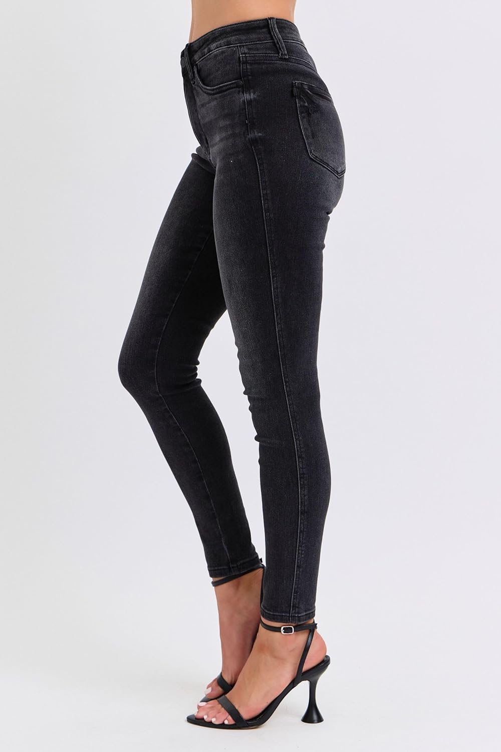 Judy Blue Black Color Mid Rise Tummy Control Skinny Jeans - High Waist, Comfortable Stretch and Flattering Fit - 88878 - Image 2