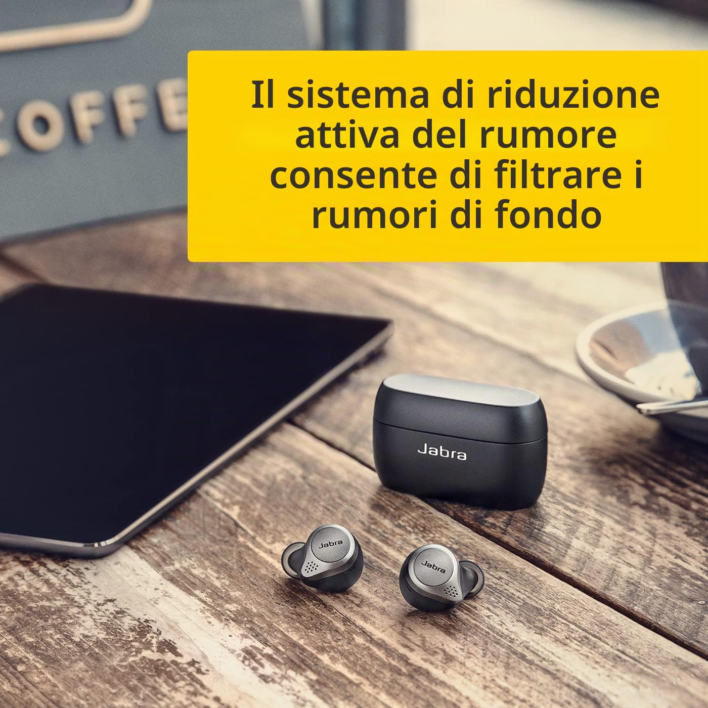 Jabra Elite 75t Auricolari, Cuffie Bluetooth con cancellazione attiva del rumore e lunga durata della batteria per chiamate e musica autenticamente wireless, nero titanio