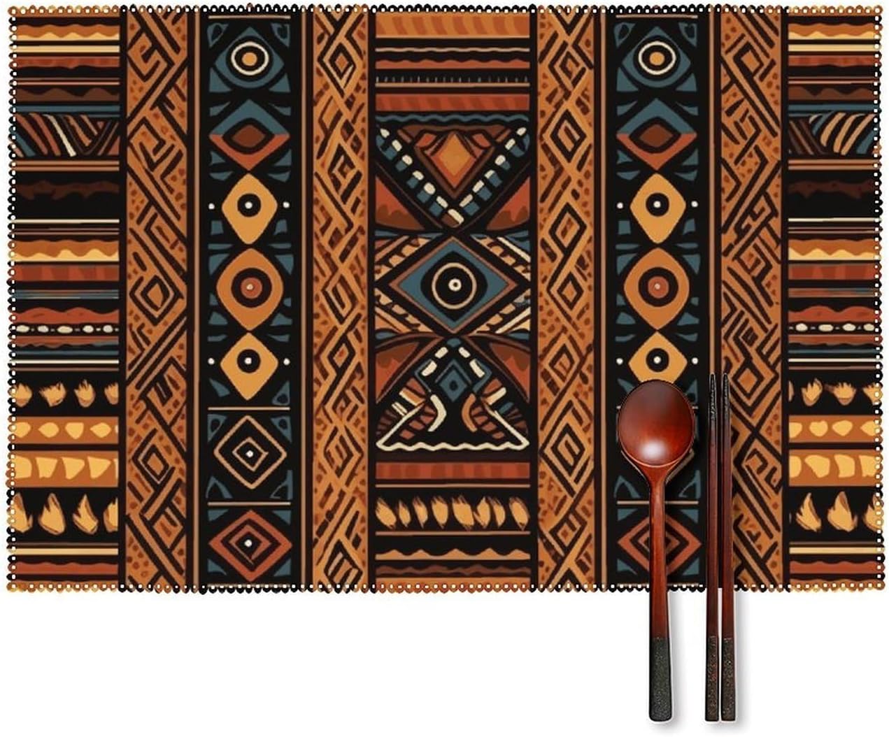 Placemats Set of 6 African Design Pattern Print Premium Cloth Table Mats for Kitchen and Dining Ideal for Home Office Decor