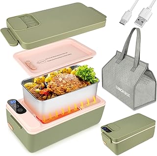Cordless Electric Lunch Box, Cordless Food Warmer, Battery Powered Heated Lunch Box, 1L 304 Stainless Steel Container, Warming Time Selectable, HD Display (Green)