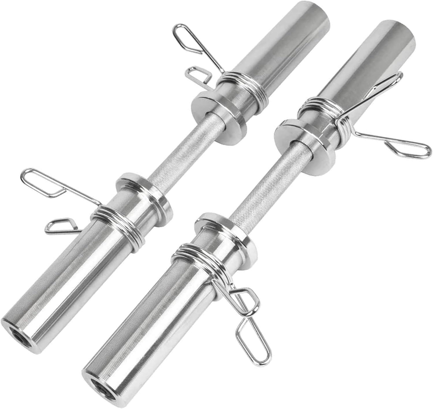 MAXSTRENGTH Olympic Dumbbell Bars Pair 2 Inch 50mm Chrome Steel with Spring Collars   Heavy Duty Adjustable Dumbbell Handles for Weight Plates, Strength Training & Home Gym