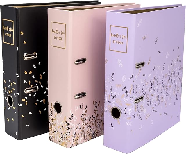 Pukka Pad, Rochelle & Jess Lever Arch A4 Binder - 2 Ring, 70mm Paperboard File - Pack of 3 Assorted Styles