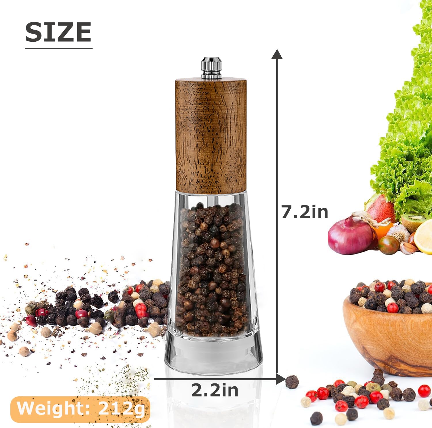 Acrylic Salt & Pepper Grinders - Adjustable Coarseness -2