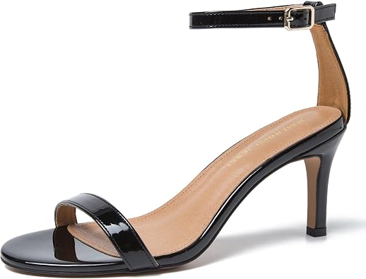 MAIERNISI JESSI Unisex Mens Womens Ankle Strap Heeled Sandals, Open Toe, Buckle Closure, Mid Kitten Heel