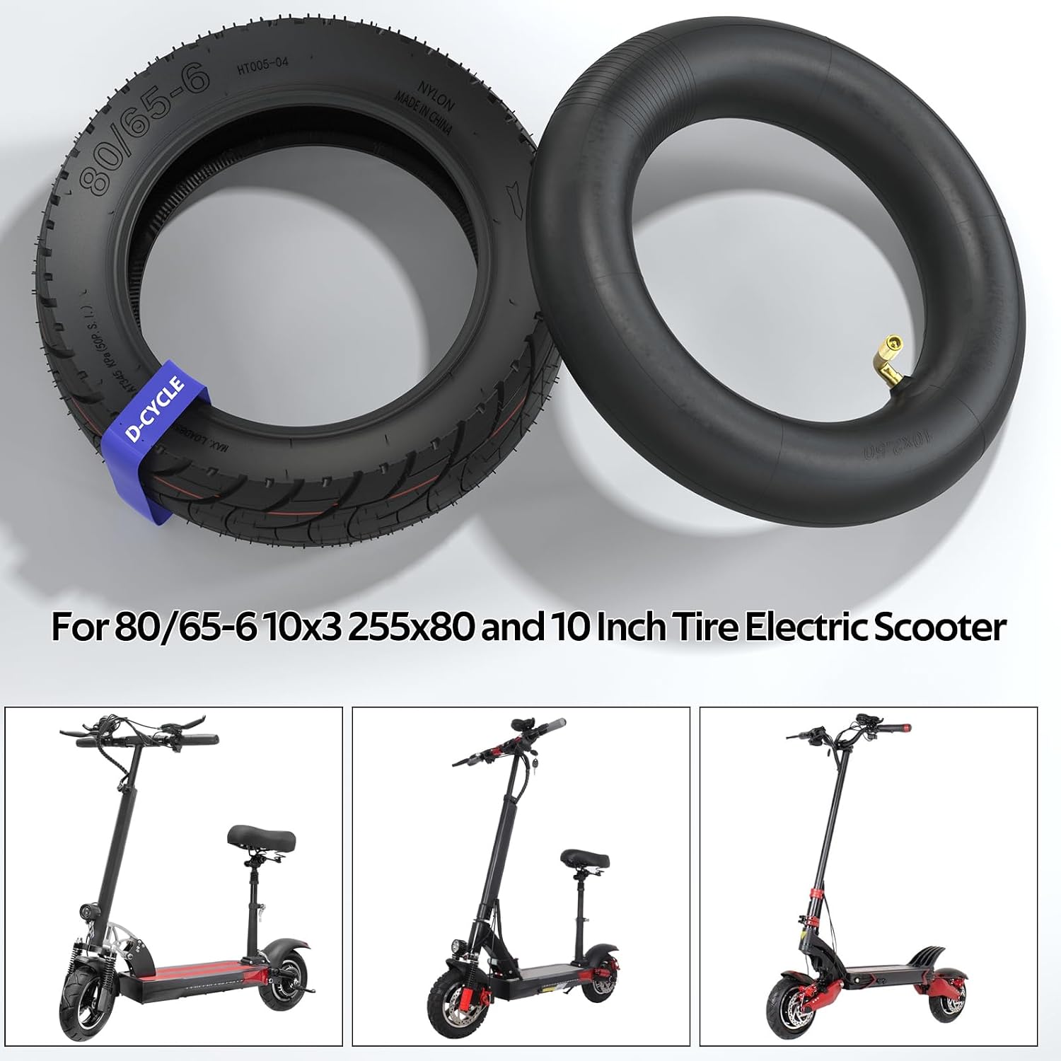 Scooter Tires 10x3 80/65-6 City Road Tire with Inner Tube Motorcycle & Electric Scooter Tires Compatible With Apollo 2022 Explore Kugoo M4 E-Bike 255x80 Tire