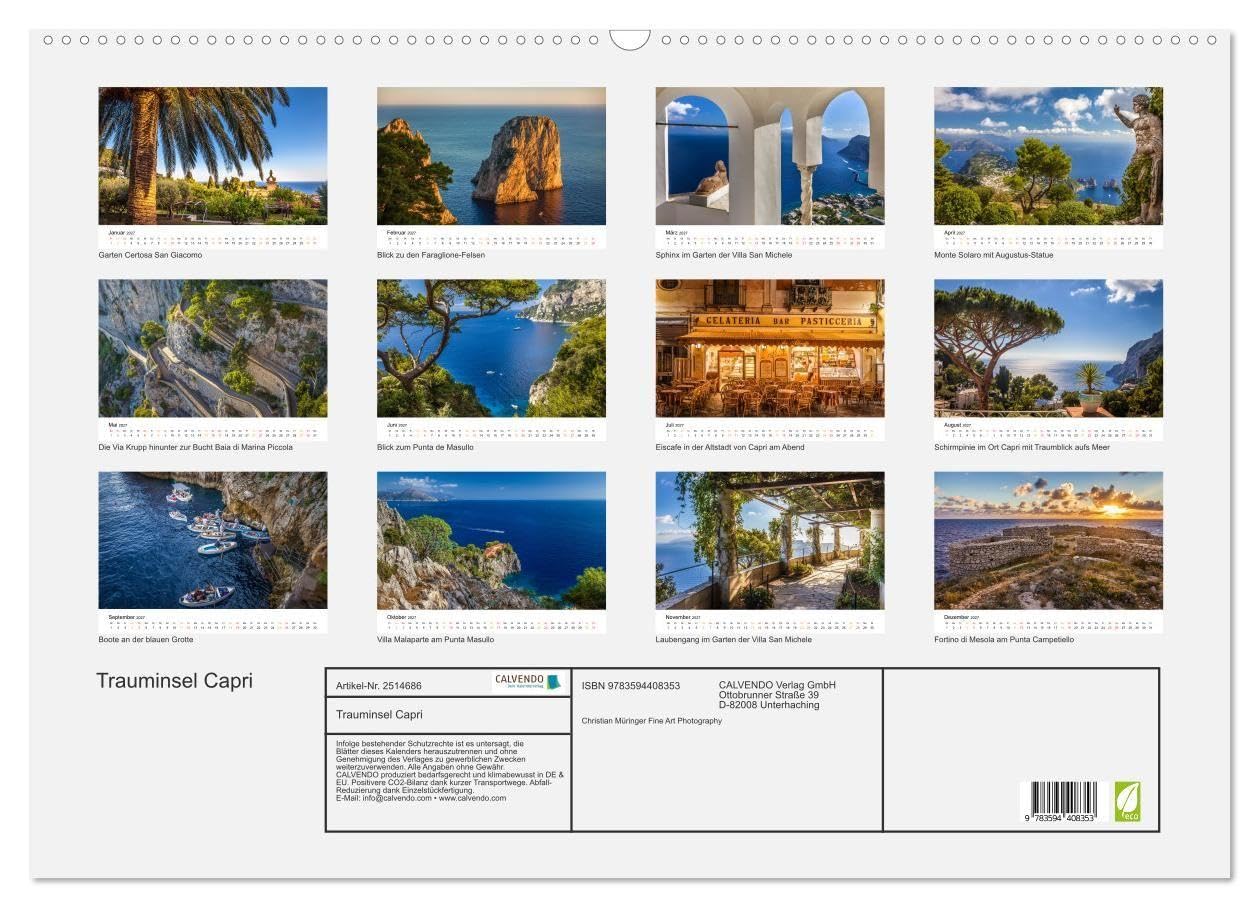 Trauminsel Capri (Wandkalender 2027 DIN A2 quer), CALVENDO Monatskalender: Mediterrane Impressionen der schönen Mittelmeerinsel (CALVENDO Natur)