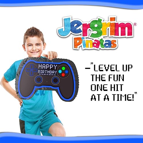 Miniatura 7 de Piñata azul con controlador de videojuegos (palo pequeño incluido) de 17 x 11 x 3 pulgadas, perfecta para fiestas de jugadores de cumpleaños,