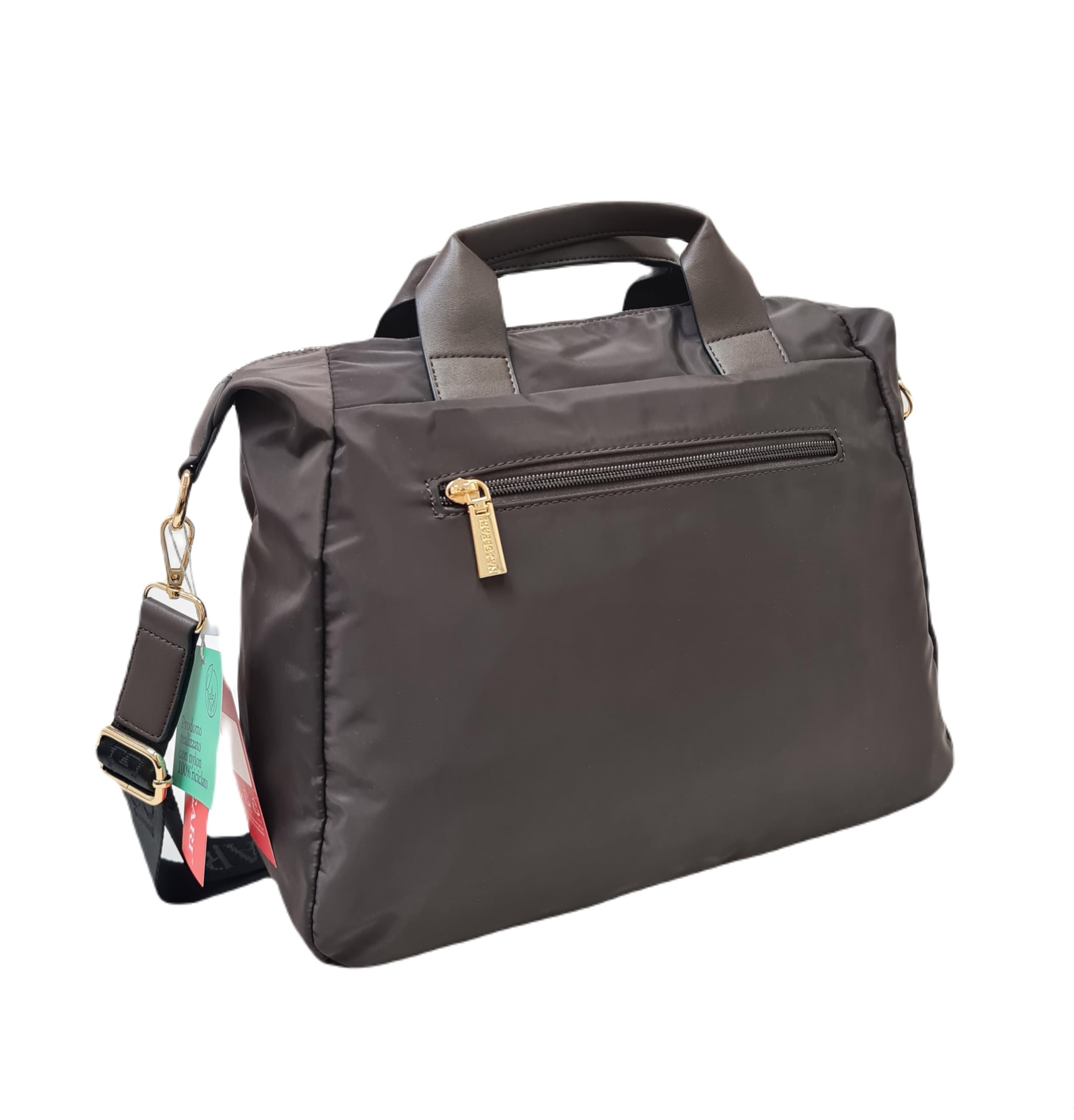NAJ-OLEARI Borsa Donna In Nylon Cartella Multitasche Portadocumenti Multiuso ART. 61834 Prodotto Realizzato con 100% Nylon Riciclato (CIOCCOLATO)