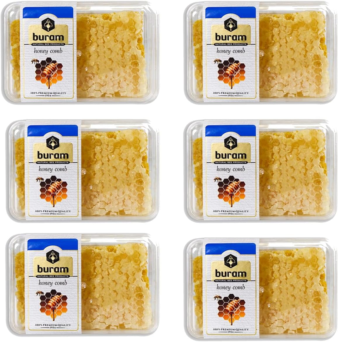 Buram Gourmet Raw Honeycomb | All-Natural | Pure Unfiltered | Edible Wax | No Additives, No Preservatives | Harvested from Turkish Mountains | 7.05 oz (Pack of 6)