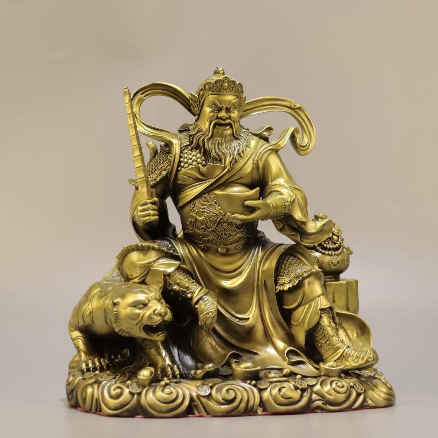 Dytartzx Pure Copper Zhao Gong Ming Statue, Wu CAI Shen Sculpture - Handmade Feng Shui Decor for Home Office, Prosperity- for Business Opening & Housewarming Gifts