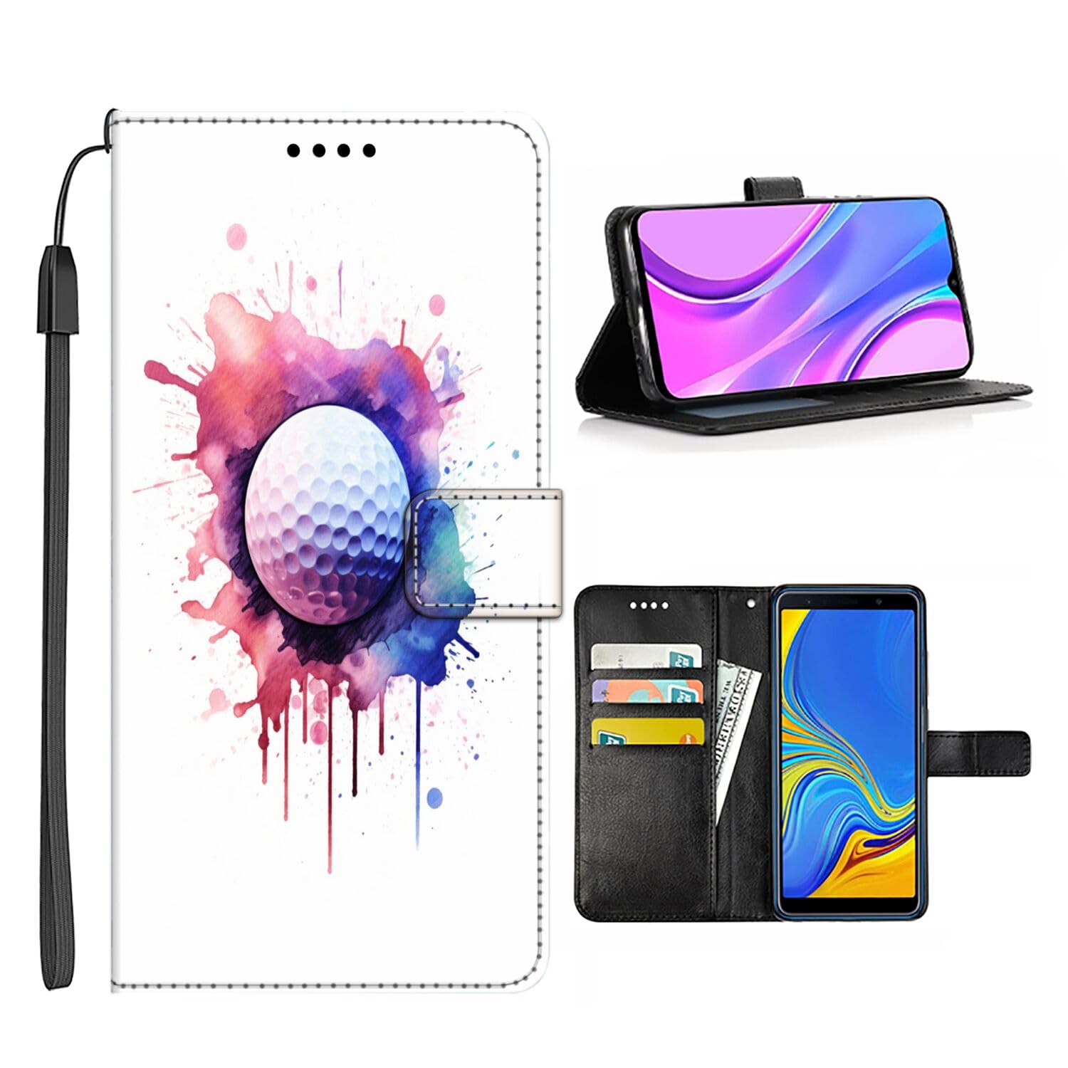 Wallet Case for Moto G8 G8 Power G8 Play G9 Plus G9 Power G72 G82 G100 Golf Ball-BN263 with Flip Folio Holder
