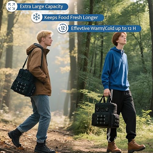 Miniatura 6 de Lonchera táctica para hombres, lonchera grande expandible con aislamiento con bolsillos, resistente y suave a prueba de fugas para el trabajo,
