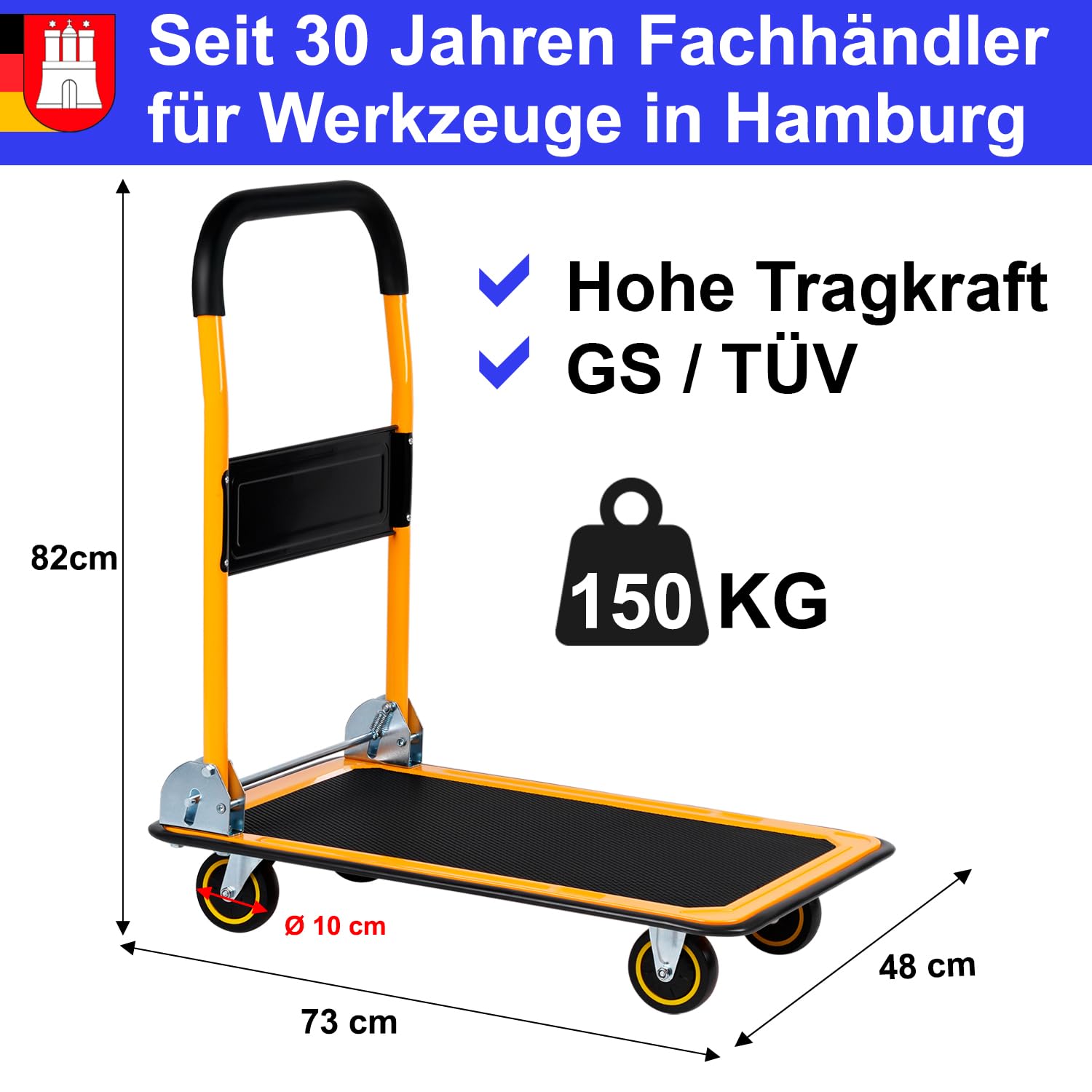Plattformwagen Transportwagen klappbar bis 150 kg Handwagen Rollwagen Anti-Rutsch-Auflage gut lenkbar Transporthilfe