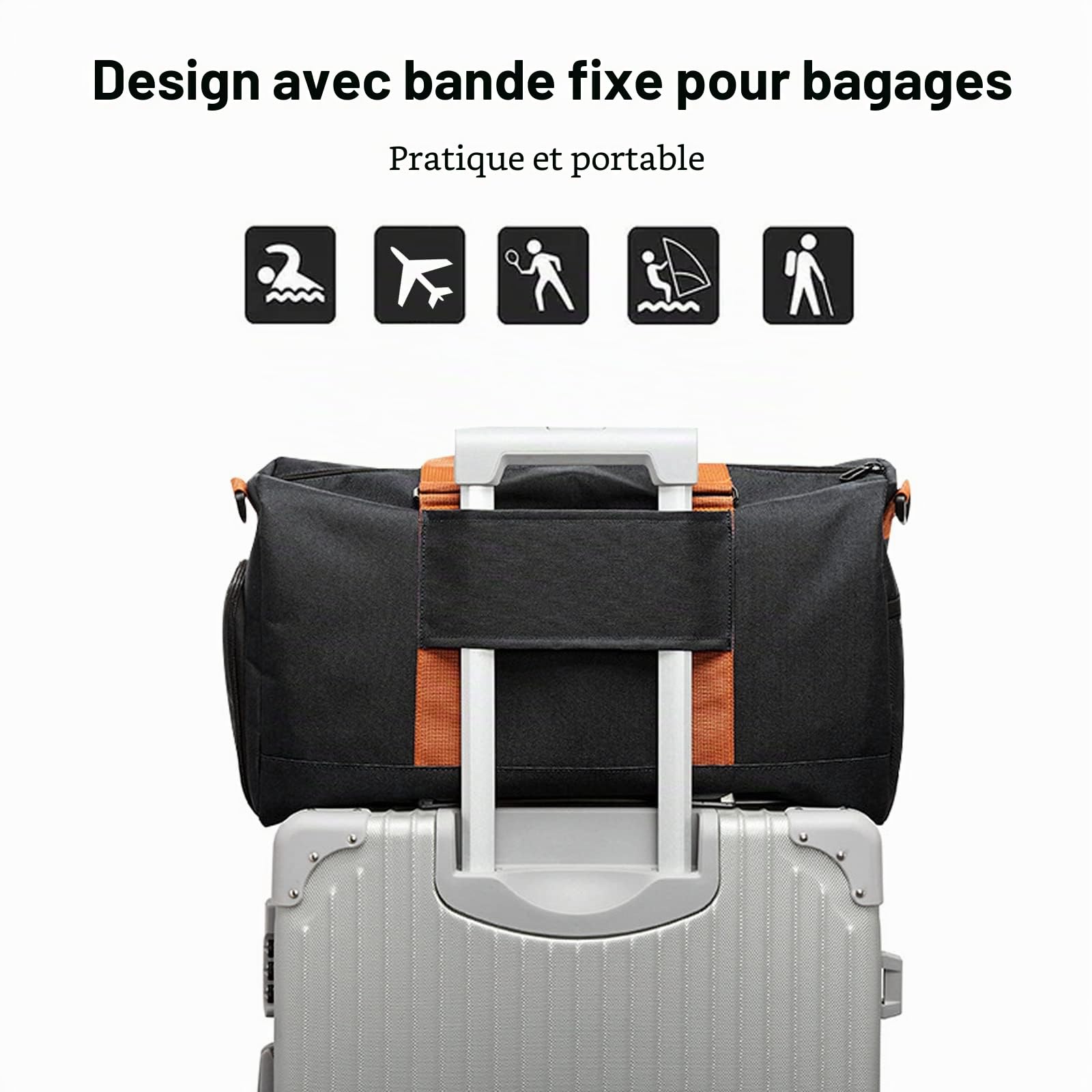 FANDARE Sacs de Voyage Femme Homme Sacs de Sport Cabas de Fitness Sacs de Sport Grand Format Sac à Main Sac à Dos Weekend Voyage Grande capacité Sacs polochons avec Compartiment à Chaussures Noir A