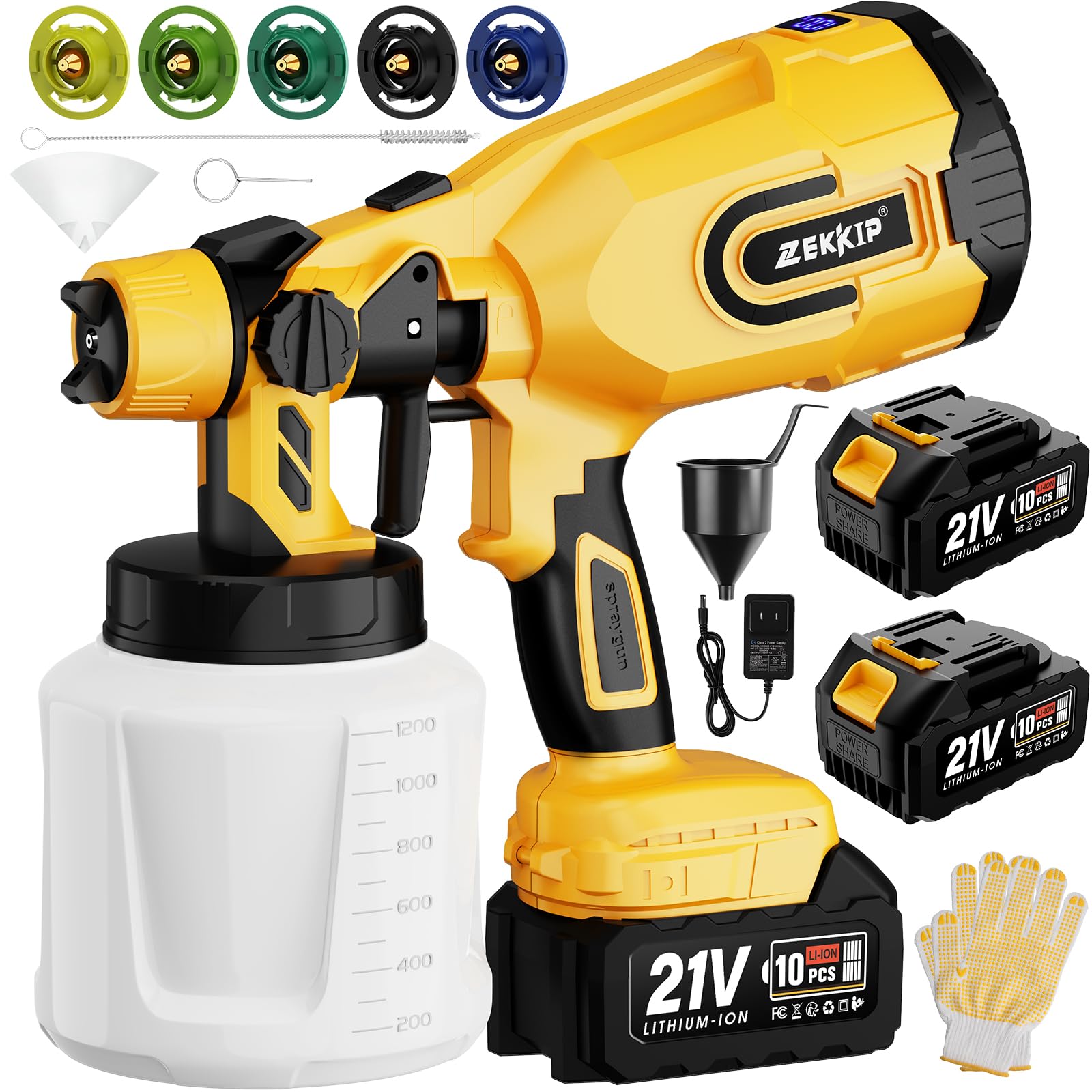 Zekkip Cordless Paint Sprayer Gun with Battery with 2 of 4000mAh